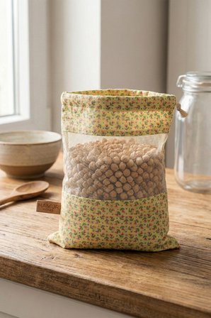 3 Adet Bakliyat Kesesi Orta Boy 20x28 Erzak Kuru Gıda Saklama Kabı Torbası Fileli Bez Bohem-Set 104