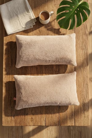 İskandinav 2'li Kırlent Kılıfı Modern Dekoratif Salon Koltuk Yastık Kılıfı 28x50 cm Teddy Puffy Bej