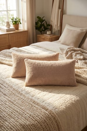 İskandinav 2'li Kırlent Kılıfı Modern Dekoratif Salon Koltuk Yastık Kılıfı 28x50 cm Teddy Puffy Bej