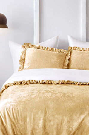 Kadife Yatak Örtüsü Ç.K Set 230x250 Hardal