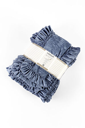 Kadife Yatak Örtüsü Ç.K Set 230x250 Indigo