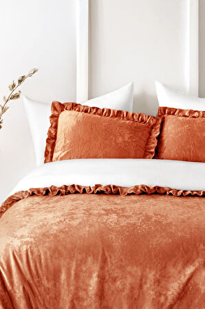 Kadife Yatak Örtüsü Ç.K Set 230x250 Kiremit