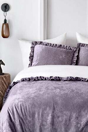 Kadife Yatak Örtüsü Ç.K Set 230x250 Mürdüm