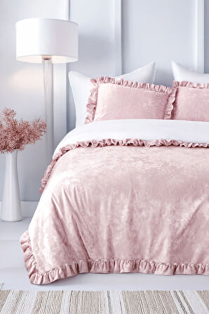 Kadife Yatak Örtüsü Ç.K Set 230x250 Pudra