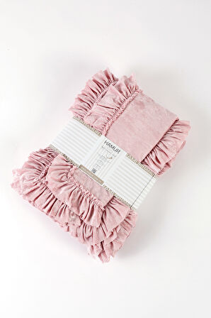 Kadife Yatak Örtüsü Ç.K Set 230x250 Pudra