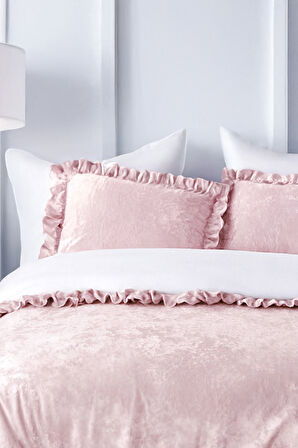 Kadife Yatak Örtüsü Ç.K Set 230x250 Pudra