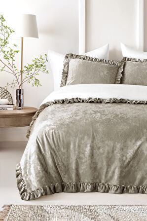 Kadife Yatak Örtüsü Ç.K Set 230x250 Vizon