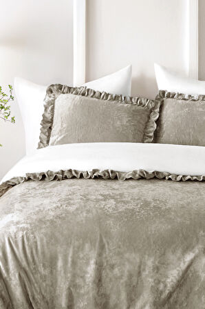 Kadife Yatak Örtüsü Ç.K Set 230x250 Vizon