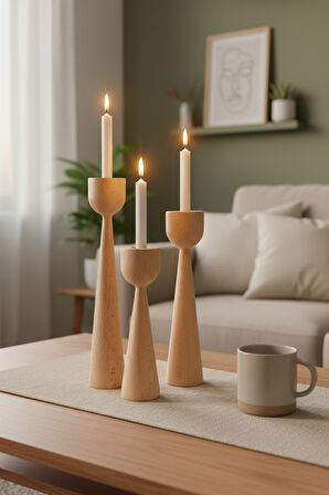 Ahşap Dekoratif Mumluk 3'lü Serenity