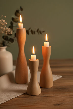 Ahşap Dekoratif Mumluk 3'lü Rustic