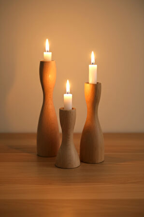 Ahşap Dekoratif Mumluk 3'lü Rustic