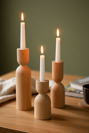 Ahşap Dekoratif Mumluk 3'lü Nordic