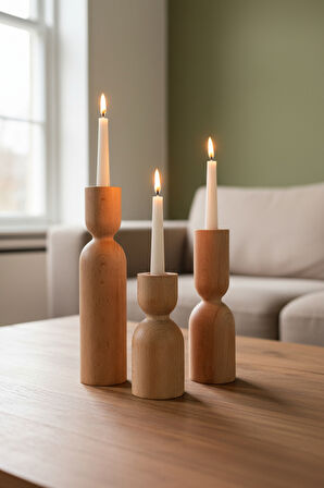 Ahşap Dekoratif Mumluk 3'lü Nordic