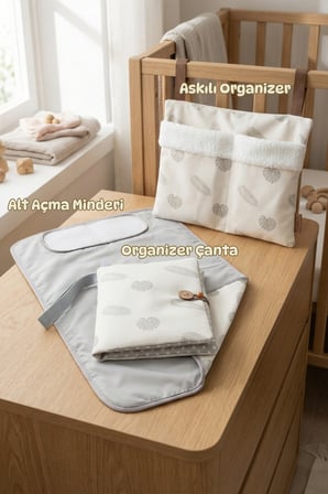 Yenidoğan 3 Prç Anne Bebek Hediye Hastane Çıkışı Alt Açma Bakım Çanta Askılı Organizer Set Melis
