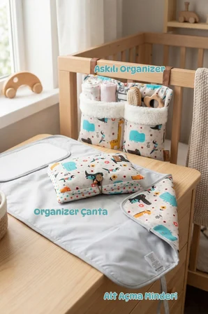 Yenidoğan 3 Prç Anne Bebek Hediye Hastane Çıkışı Alt Açma Bakım Çanta Askılı Organizer Set Animal