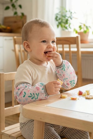 Sıvı Geçirmez Lastikli Bebek Mama Beslenme Kolluğu Seti Çocuk Aktivite Etkinlik Kol Kılıfı Flowy