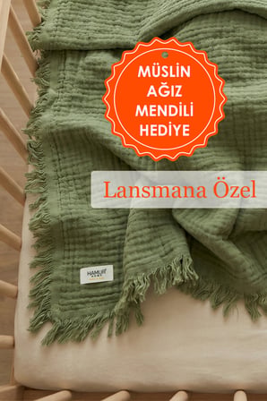 Bebek 4 Katlı Müslin Pike Örtü %100 Pamuk 2'li Ağız Bezi Hediyeli Yenidoğan 85x100 Battaniye Yeşil