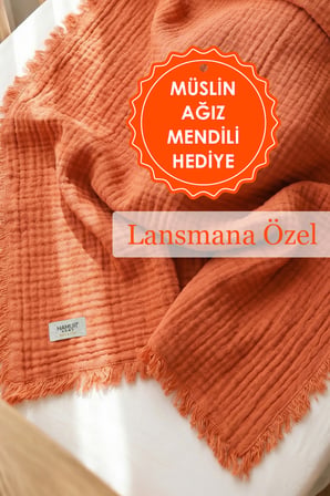 Bebek 4 Katlı Müslin Pike Örtü %100 Pamuk 2'li Ağız Bezi Hediyeli Yenidoğan 85x100 Battaniye Kiremit