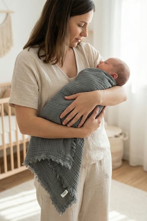 Bebek 4 Katlı Müslin Pike Örtü %100 Pamuk 2'li Ağız Bezi Hediyeli Yenidoğan 85x100 Battaniye Gri