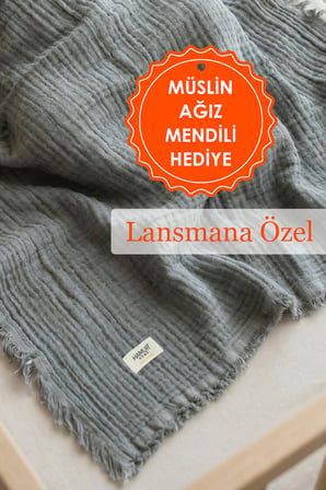 Bebek 4 Katlı Müslin Pike Örtü %100 Pamuk 2'li Ağız Bezi Hediyeli Yenidoğan 85x100 Battaniye Gri