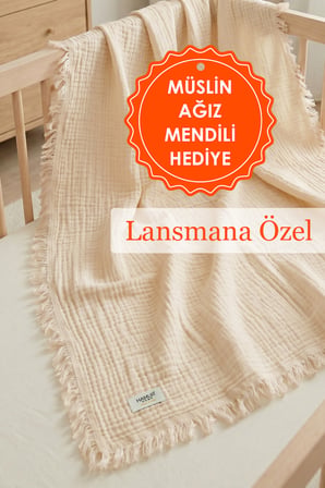 Bebek 4 Katlı Müslin Pike Örtü %100 Pamuk 2'li Ağız Bezi Hediyeli Yenidoğan 85x100 Battaniye Ekru
