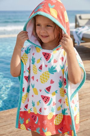 Unisex Çocuk 2-3 Yaş Kapşonlu Plaj Havlusu Panço Havlu Yüzücü Deniz Havuz Bornozu Bebek Banyo Havlusu Fruit