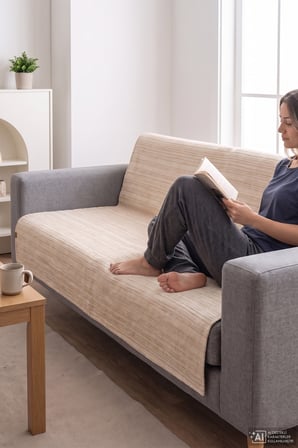 Bohem Dekoratif Koltuk Örtüsü 170x210 cm Kanepe çekyat koruyucu Berjer şalı Bej