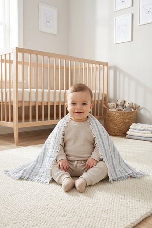 Çift Katlı Müslin Bebek Pike Örtü Yenidoğan Battaniyesi 85X95 cm Bebek Pikesi Puset Örtüsü İndigo