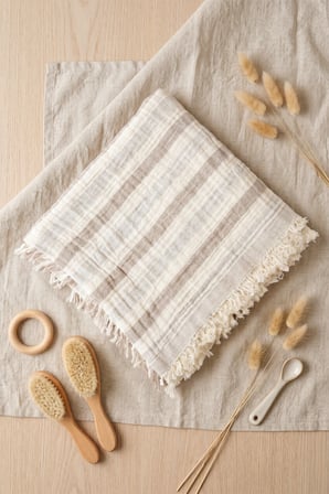 Çift Katlı Müslin Bebek Pike Örtü Yenidoğan Battaniyesi 85X95 cm Bebek Pikesi Puset Örtüsü Bej