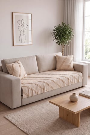 Otto Dekoratif 110x210 cm Kanepe Koltuk Örtüsü Çekyat koruyucu 2’li yastık kırlent kılıfı Seti Bej
