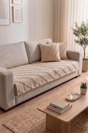 Otto Dekoratif 110x210 cm Kanepe Koltuk Örtüsü Çekyat koruyucu 2’li yastık kırlent kılıfı Seti Bej