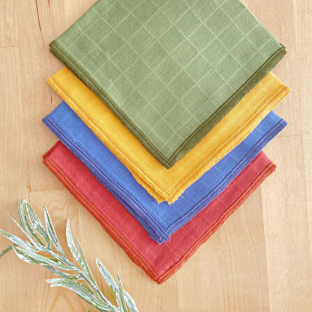 Overlok kenarlı müslin kumaş, 4 renkli bebek ağız silme mendil seti, 4 adet  30x30 cm