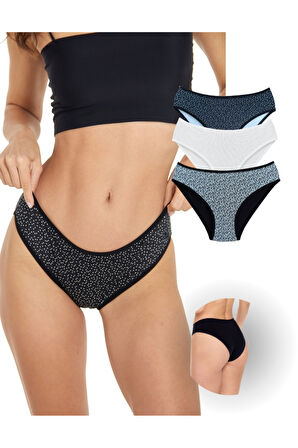 ALYA UNDERWEAR Kadın Bikini Kesim Pamuklu Empirme Baskılı Slip Külot - 3 Adet - (S, M, L, XL, 2XL)