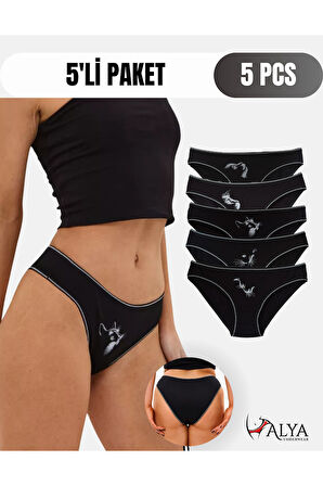 ALYA UNDERWEAR Kadın Külot, Renkli Pamuklu Slip Külotlar Bikini Kesim (5'Lİ PAKET) Çok Renkli