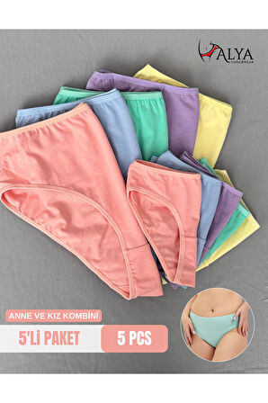 ALYA UNDERWEAR Anne Kız Kombin Pamuklu Külot - Beyaz Slip İç Çamaşırı - 5'li Paket