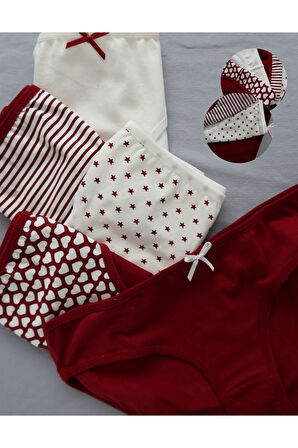 ALYA UNDERWEAR Anne Kız Kombin Pamuklu Külot - Beyaz Slip İç Çamaşırı - 5'li Paket