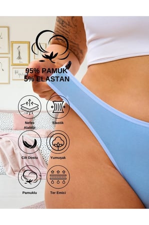 ALYA UNDERWEAR Kadın Pamuklu Tanga Külot - 5'li Paket L, P15