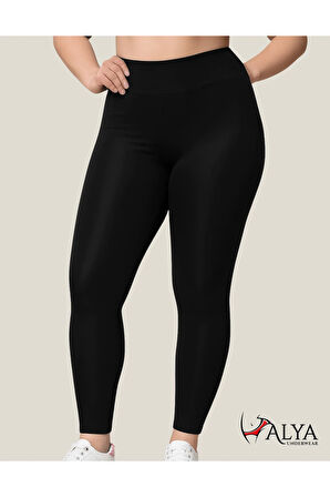 ALYA UNDERWEAR Toparlayıcı Yüksek Bel Kadın Günlük Spor Parlak Tayt ( Siyah, M )