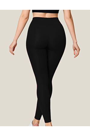 ALYA UNDERWEAR Toparlayıcı Yüksek Bel Kadın Günlük Spor Parlak Tayt ( Siyah, M )