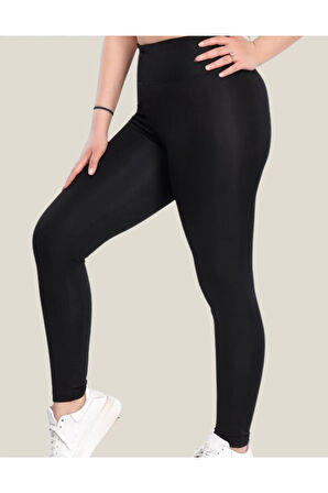 ALYA UNDERWEAR Toparlayıcı Yüksek Bel Kadın Günlük Spor Parlak Tayt ( Siyah, M )