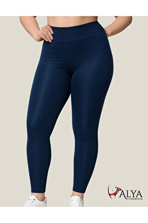ALYA UNDERWEAR Toparlayıcı Yüksek Bel Kadın Günlük Spor Parlak Tayt ( Lacivert, M )