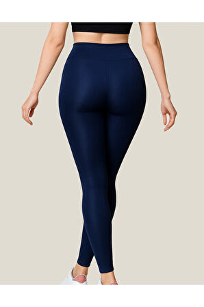 ALYA UNDERWEAR Toparlayıcı Yüksek Bel Kadın Günlük Spor Parlak Tayt ( Lacivert, M )