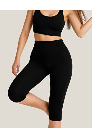 ALYA UNDERWEAR Diz Altı Kapri Tayt Yüksek Bel Likralı Parlak Dalgıç Kumaş, Antrasit (FÜME)