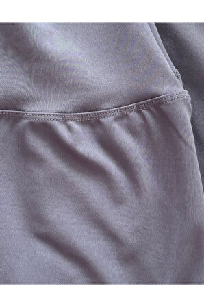 ALYA UNDERWEAR Diz Altı Kapri Tayt Yüksek Bel Likralı Parlak Dalgıç Kumaş, Antrasit (FÜME)