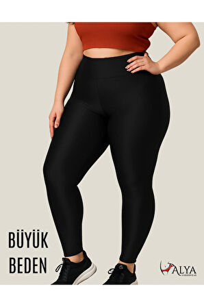 ALYA UNDERWEAR Büyük Beden Tayt Dalgıç Kumaş Yüksek Bel ( Siyah, 2xl)
