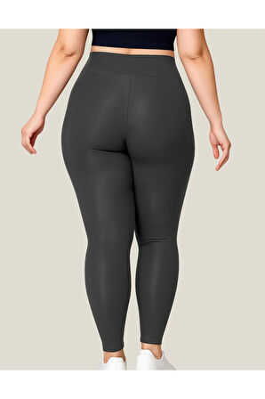 ALYA UNDERWEAR Büyük Beden Tayt Dalgıç Kumaş Yüksek Bel ( Antrasit, 3xl)