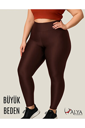 ALYA UNDERWEAR Büyük Beden Tayt Dalgıç Kumaş Yüksek Bel ( Kahverengi, 4xl)