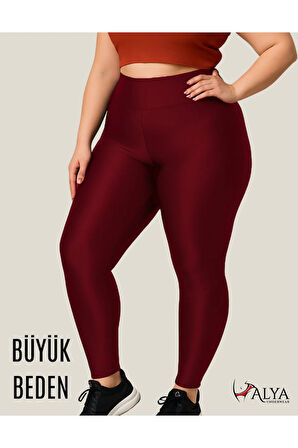 ALYA UNDERWEAR Büyük Beden Tayt Dalgıç Kumaş Yüksek Bel ( Bordo, 2xl)