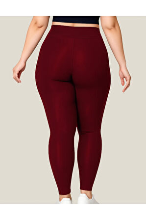 ALYA UNDERWEAR Büyük Beden Tayt Dalgıç Kumaş Yüksek Bel ( Bordo, 2xl)