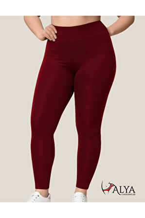 ALYA UNDERWEAR Toparlayıcı Yüksek Bel Kadın Günlük Spor Rahat Parlak Tayt ( Bordo, M )